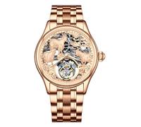 JDLERMY Orologio da polso meccanico con tourbillon volante da uomo con quadrante a diamante scheletro orologio da polso zaffiro doppio lato orologio cavo uomo zodiaco cinese modello pecora significato