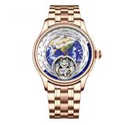 JDLERMY Orologio da uomo con movimento tourbillon reale scheletro modello terra quadrante meccanico a carica manuale smalto cristallo zaffiro business doppio lato cavo impermeabile orologio da uomo