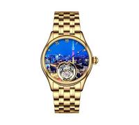 JDLERMY Orologio da uomo con tourbillon volante con scheletro di città cinesi quadrante meccanico a carica manuale zaffiro business doppio lato cavo impermeabile orologio luminoso cassa in acciaio