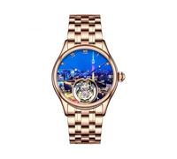 JDLERMY Orologio da uomo con tourbillon volante con scheletro di città cinesi quadrante meccanico a carica manuale zaffiro business doppio lato cavo impermeabile orologio luminoso cassa in acciaio