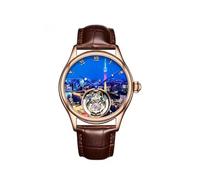 JDLERMY Orologio da uomo con tourbillon volante con scheletro di città cinesi quadrante meccanico a carica manuale zaffiro business doppio lato cavo impermeabile orologio luminoso cassa in acciaio