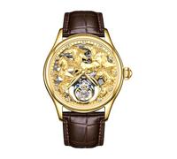 JDLERMY Orologio meccanico a carica manuale con tourbillon volante da uomo con quadrante con diamanti e zaffiro, doppio lato, orologio con cavalli, zodiaco cinese, motivo con cavalli che significano