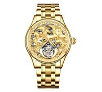 JDLERMY Orologio meccanico a carica manuale con tourbillon volante da uomo con quadrante con diamanti e zaffiro, doppio lato, orologio con cavalli, zodiaco cinese, motivo con cavalli che significano