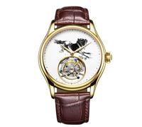 JDLERMY Tourbillon meccanico a carica manuale vintage orologio da uomo quadrante scheletro orologio da polso zaffiro doppio lato orologio cavo uomo inchiostro cinese lavaggio pittura cavalli modello