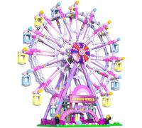 JDMDKB Ruota Panoramica Rotante di Blocchi da Costruzione, kit Modello Parco Divertimenti Girevole in Due Direzioni per Bambini Dagli 8 Anni in Su,Idee Regalo per Ragazzi e Ragazze ，813 Pezzi(Rosa)