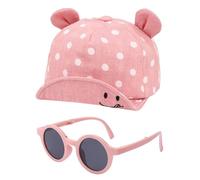 JDNFKG 1 Pezzo Di Cappello Da Bambino E 1 Pezzo Di Occhiali Da Sole A Cornice Rotonda, Cappello Da Sole Dolce, Occhiali Da Sole Pieghevoli, Abiti Per Bambini (Rosa).