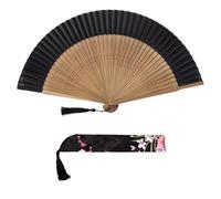 JDNFKG 1 Ventola Nera E 1 Borsa per Ventole, Ventilatore Pieghevole Etnico retrò, Ventilatore A Mano Pieghevole, Adatto A Esibizioni di Danza, Feste, Tea Feste.
