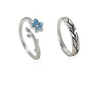 JDNFKG 2 Pezzi di Coppia Anelli, Anello di Apertura Regolabile, Semplice Anello Fiore, Non Dimenticare Semplice Anello, Forget-Me-Non Gioielli Regalo.