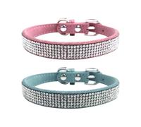 JDNFKG 2 Pezzi di Lucido Strass Collari, Anti-Perso Collari per Animali Domestici, Durevole Guinzagli per Cani, Pet Outing Forniture (Rosa, Azzurro).