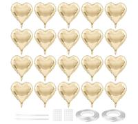JDNFKG 20 Palloncini A Forma di Cuore, 2 Rotoli di Nastri Bianchi, 2 Pompini E 2 Adesivi di Colla, Archiviazione Romantica in Alluminio, Forniture per Decorazioni per Feste.