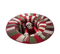 JDNH 1. Tappeto rotondo con stampa di Babbo Natale con retro ottico illusione, lavabile, tappeto natalizio per la casa e le vacanze, tappeto antiscivolo per camera da letto