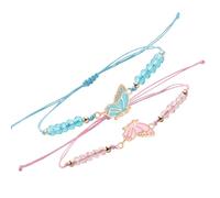 JDNH 2 braccialetti dell'amicizia con ciondolo a forma di farfalla, regolabile, corda intrecciata, accessorio per ragazze e amici, Misura unica, come descritto