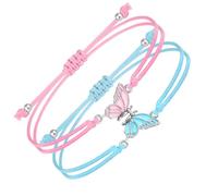 JDNH 2 braccialetti dell'amicizia con ciondolo a forma di farfalla, regolabile, corda intrecciata, accessorio per ragazze e amici, Misura unica, come descritto