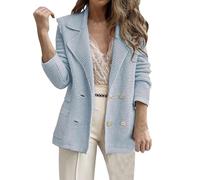 JDNH Abito da donna doppiopetto di media lunghezza spesso caldo cappotto da lavoro formale con tasche cappotto formale per affari, blu cielo, L