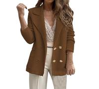 JDNH Abito da donna doppiopetto di media lunghezza spesso caldo cappotto da lavoro formale con tasche cappotto formale per affari, Caff, L