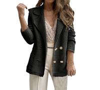 JDNH Abito da donna doppiopetto di media lunghezza spesso caldo cappotto da lavoro formale con tasche cappotto formale per affari, Nero , L