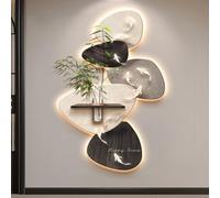 JDPYURV Decorazione murale 3D con Luce LED Stile Vintage, Scultura da Parete in grès con Vaso e mensola, Grande Arte da Parete per Ingresso e Soggiorno(B,70 * 140cm/27.5 * 55.1in)