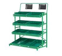 JDPYURV Espositore per frutta e verdura a 4 livelli con 9 contenitori, scaffale alimentare capiente per supermercati e negozi(A)