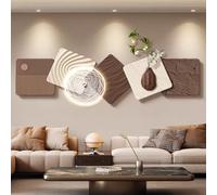 JDPYURV LED Wall Sculptures,Modern 3D Wall Art Decor with Double-Layer Sandstone Texture, Frameless Wall Hanging Art with Vase Carving And Faux Plant, 100-150cm(B,150 * 50cm/59 * 19.7in)