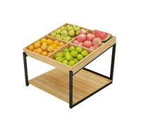 JDPYURV Scaffale per frutta e verdura a due livelli, espositore inclinato per supermercato, struttura in acciaio resistente con barriera di sicurezza