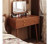JDPYURV Scrivania in Legno Massello per trucco con specchio e luci,Toeletta con Specchio LED 66 cm, Stile Rustico in Legno Massello con 3 Cassetti, Dressing Table Vintage(100CM/39.4IN)