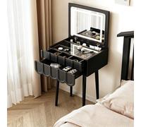 JDPYURV Toeletta da Trucco con Luci LED e Specchio,Toeletta Stile Cream con Specchio LED Ribaltabile, Tavolo Trucco 3 Luci Compatto, Piccolo Dressing Table(Black,40CM/15.7IN)