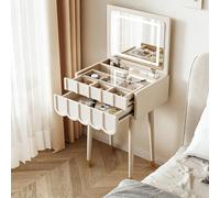 JDPYURV Toeletta da Trucco con Luci LED e Specchio,Toeletta Stile Cream con Specchio LED Ribaltabile, Tavolo Trucco 3 Luci Compatto, Piccolo Dressing Table(White,40CM/15.7IN)