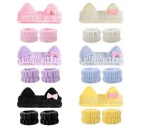 JDRGJTH Set da 18 pezzi con fascia e polsino, con orecchie di gatto, per il lavaggio del viso e la cura della pelle, in morbido pile corallo, accessori per capelli
