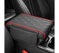 JDUYHS Copri Bracciolo Auto per Jeep Grand Cherokee Compass Commander, Cuscino Poggiabraccio Auto con Tasche Laterali, Tappetino Consolle Centrale Pelle, Impermeabile e Antiscivolo,D BlackRed