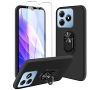 JDXHFF Cover Compatibile con Blackview Wave 8 / Blackview Wave 8C (6.56") Nero e Staffa Girevole a 360° e Pellicola Protettiva in Vetro Temperato - Custodia Morbido Silicone Protettivo TPU Case Black
