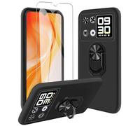 JDXHFF Cover Compatibile con Cubot P90 (6.88") Nero e Staffa Girevole a 360° e Pellicola Protettiva in Vetro Temperato - Custodia Morbido Silicone Protettivo TPU Case Black
