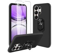 JDXHFF Cover Compatibile con Doogee Note 56X / Note 56X Pro (6.56") Nero | e Staffa Girevole a 360° e Pellicola Protettiva in Vetro Temperato - Custodia Morbido Silicone Protettivo TPU Case Black