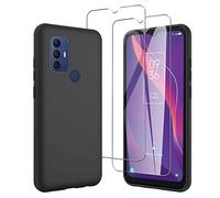 JDXHFF Cover Compatibile con TCL 305 / TCL 306 / TCL 30 SE/TCL 30E (6.52") e 2 Pezzi Pellicola Protettiva in Vetro Temperato - Nero Morbido Silicone Custodia Protettivo TPU Protezione Case Black