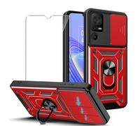 JDXHFF Cover Compatibile con TCL 40 SE (6.75") e 1 Pezzi Pellicola Protettiva in Vetro Temperato - Hard PC e Silicone TPU Custodia con Supporto Girevole a 360° Protezione Case Rosso