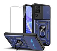 JDXHFF Cover Compatibile con TCL 40 SE (6.75") e 1 Pezzi Pellicola Protettiva in Vetro Temperato - Hard PC e Silicone TPU Custodia con Supporto Girevole a 360° Protezione Case Blu