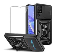 JDXHFF Cover Compatibile con TCL 40 SE (6.75") e 1 Pezzi Pellicola Protettiva in Vetro Temperato - Hard PC e Silicone TPU Custodia con Supporto Girevole a 360° Protezione Case Nero
