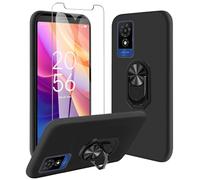 JDXHFF Cover Compatibile con TCL 501 (6.0") Nero e Staffa Girevole a 360° e Pellicola Protettiva in Vetro Temperato - Custodia Morbido Silicone Protettivo TPU Case Black