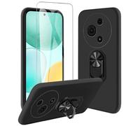 JDXHFF Cover Compatibile con TCL 605 / TCL 60 SE (6.67") Nero e Staffa Girevole a 360° e Pellicola Protettiva in Vetro Temperato - Custodia Morbido Silicone Protettivo TPU Case Black