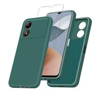 JDXHFF Cover Compatibile con ZTE Blade A34 (6.6") e 1 Pezzi Pellicola Protettiva in Vetro Temperato - Verde Morbido Silicone Custodia Protettivo TPU Protezione Case Darkgreen