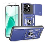 JDXHFF Cover Compatibile con ZTE Blade A35 / ZTE Blade A55 (6.75") e 1 Pezzi Pellicola Protettiva in Vetro Temperato - Hard PC e Silicone TPU Custodia con Supporto Girevole a 360° Protezione Case Blu