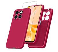 JDXHFF Cover Compatibile con ZTE Blade A35 / ZTE Blade A55 (6.75") e 1 Pezzi Pellicola Protettiva in Vetro Temperato - Rosso Morbido Silicone Custodia Protettivo TPU Protezione Case Red