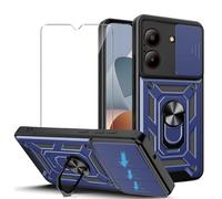 JDXHFF Cover Compatibile con ZTE Blade A54 (6.6") e 1 Pezzi Pellicola Protettiva in Vetro Temperato - Hard PC e Silicone TPU Custodia con Supporto Girevole a 360° Protezione Case Blu