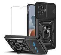 JDXHFF Cover Compatibile con ZTE Blade A73 4G (6.6") e 1 Pezzi Pellicola Protettiva in Vetro Temperato - Hard PC e Silicone TPU Custodia con Supporto Girevole a 360° Protezione Case Nero