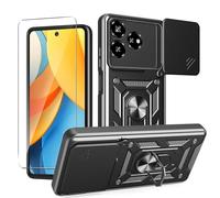 JDXHFF Cover Compatibile con ZTE Blade V60 Vita (6.6") e 1 Pezzi Pellicola Protettiva in Vetro Temperato - Hard PC e Silicone TPU Custodia con Supporto Girevole a 360° Protezione Case Nero