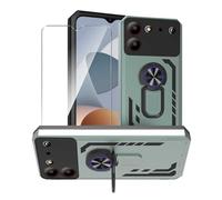 JDXHFF Custodia Compatibile con ZTE Blade A54 (6.6") e 1 Pezzi Pellicola Vetro Temperato - Hard PC e Silicone TPU Cover con Supporto Girevole a 360° Protezione Bumper Case Verde