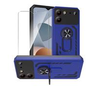 JDXHFF Custodia Compatibile con ZTE Blade A54 (6.6") e 1 Pezzi Pellicola Vetro Temperato - Hard PC e Silicone TPU Cover con Supporto Girevole a 360° Protezione Bumper Case Blu