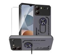 JDXHFF Custodia Compatibile con ZTE Blade A54 (6.6") e 1 Pezzi Pellicola Vetro Temperato - Hard PC e Silicone TPU Cover con Supporto Girevole a 360° Protezione Bumper Case Grigio