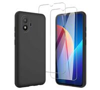 JDXHFF Nero Cover per TCL K70 SE (6.56") e 2x Vetro Temperato | Black Case e 2 Pezzi Pellicola Protettiva in Vetro Temperato - Nero Morbido Silicone Custodia Protettivo TPU Protezione
