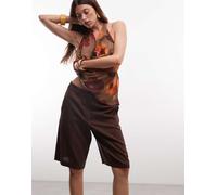 JDY - Bermuda sartoriale in misto lino marrone in coordinato XS