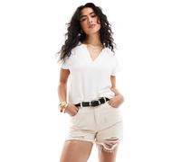 JDY - Blusa bianca a maniche corte con scollo a V-Bianco 36